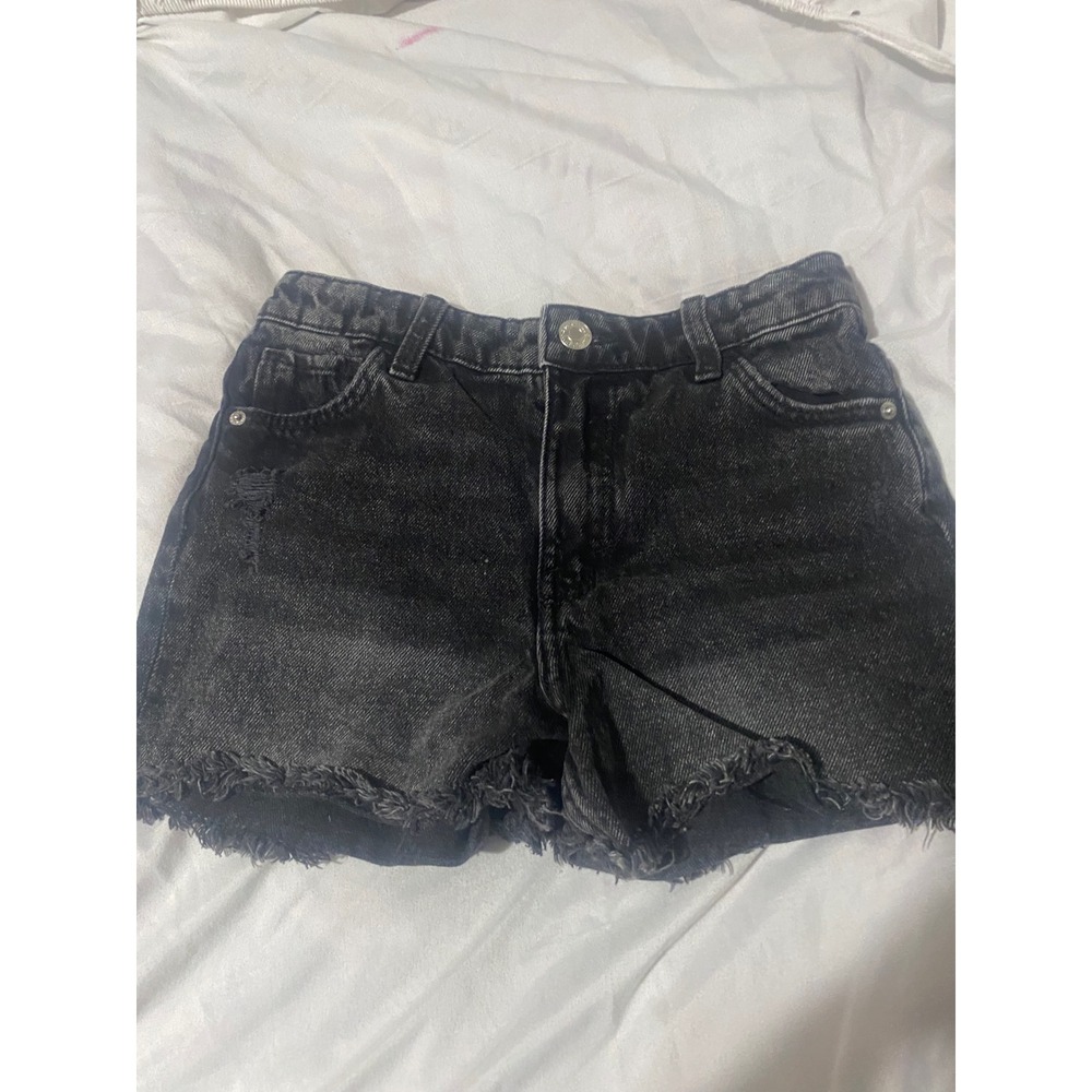 H&M Divided Girls Black Denim Cutoff Shorts Size 8 Distressed Frayed Hem